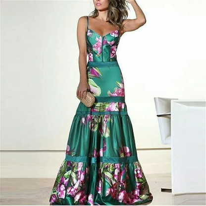 Women's Evening Dress – Strapless Fit – Floral Pattern – Luxurious Silk Look