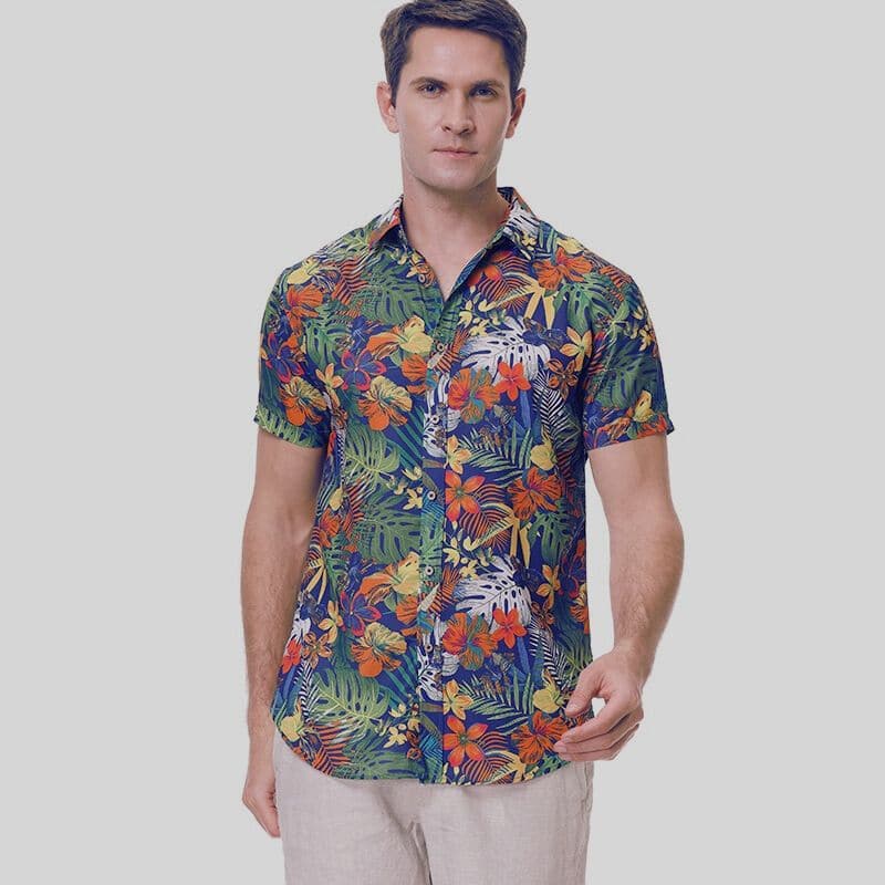 Men's Shirt - Short-Sleeved Hawaiian Shirt - Relaxed Fit - Tropical Floral Print