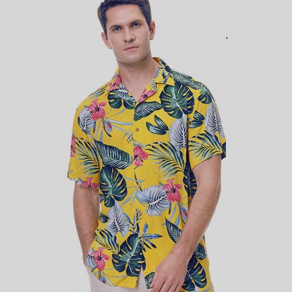 Men's Shirt - Short-Sleeved Hawaiian Shirt - Relaxed Fit - Tropical Floral Print