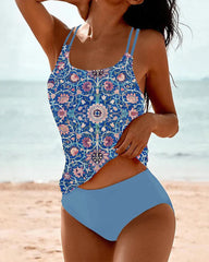 Women's Bikini Set – Tankini Top with Pattern – Double Strap – Breathable Stretch Fabric – Moderate Coverage