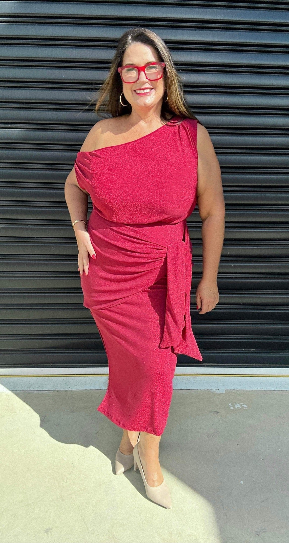 Women Dress - Asymmetric One-Shoulder - Slim Fit - Midi Length with Slit
