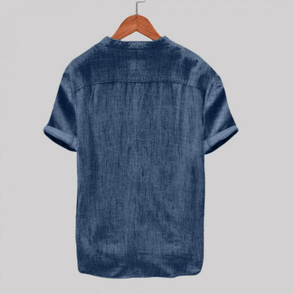Men's Shirt - Light Linen - Relaxed Fit - Short Sleeves - Mandarin Collar
