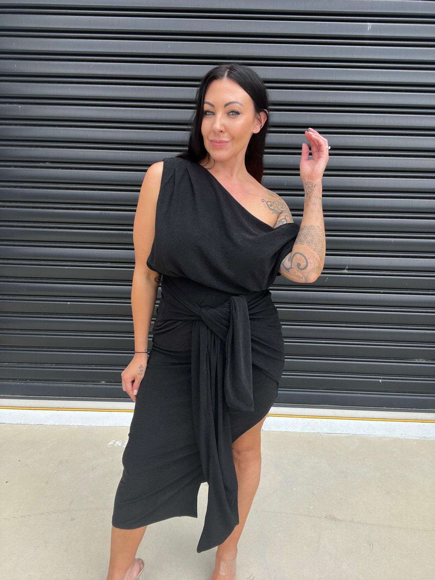 Women Dress - Asymmetric One-Shoulder - Slim Fit - Midi Length with Slit