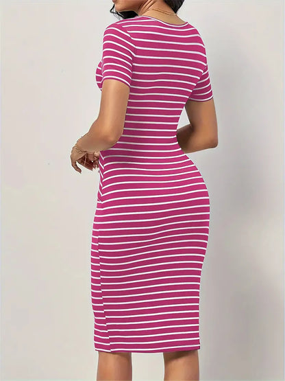 Women's Bodycon Dress - Short Sleeve - Round Neck - Stretchable and Tailored