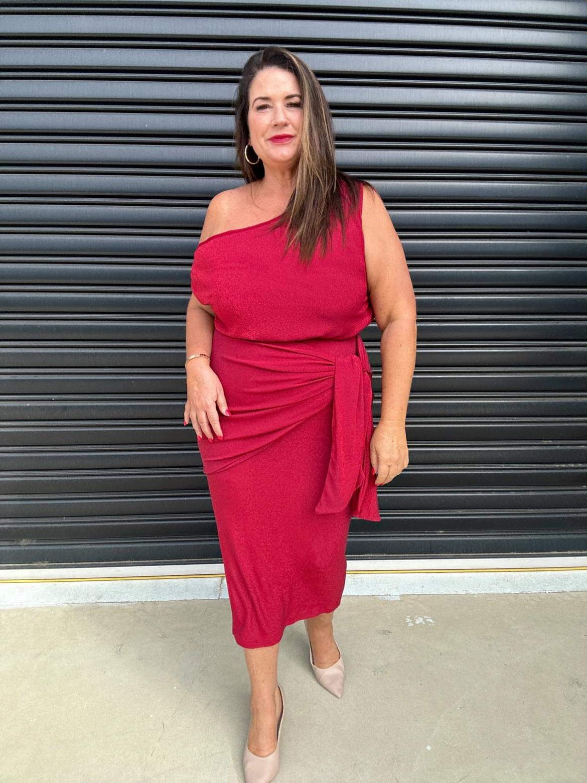 Women Dress - Asymmetric One-Shoulder - Slim Fit - Midi Length with Slit