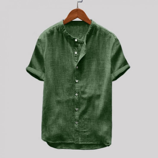 Men's Shirt - Light Linen - Relaxed Fit - Short Sleeves - Mandarin Collar