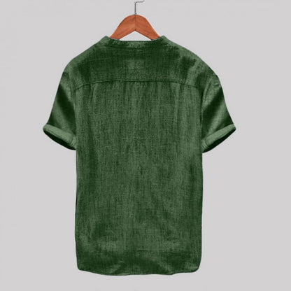Men's Shirt - Light Linen - Relaxed Fit - Short Sleeves - Mandarin Collar