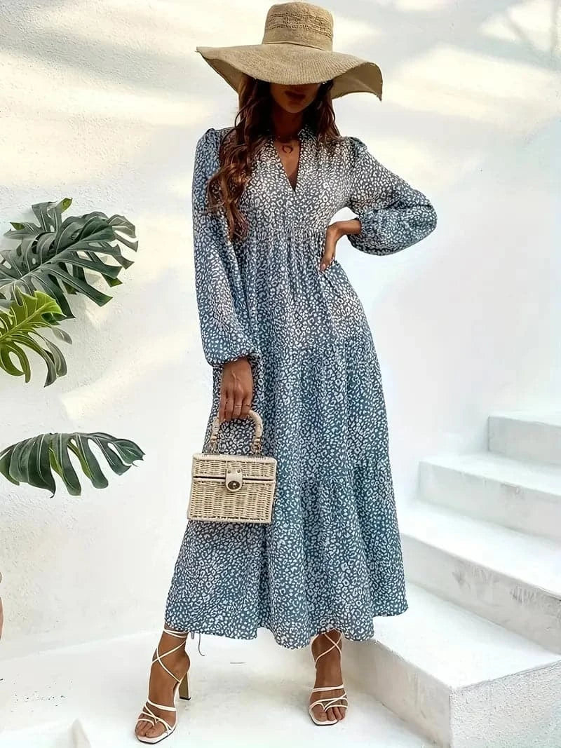 Women's Maxi Dress - Long-Sleeved With Empire Waist - Airy and Comfortable Cut