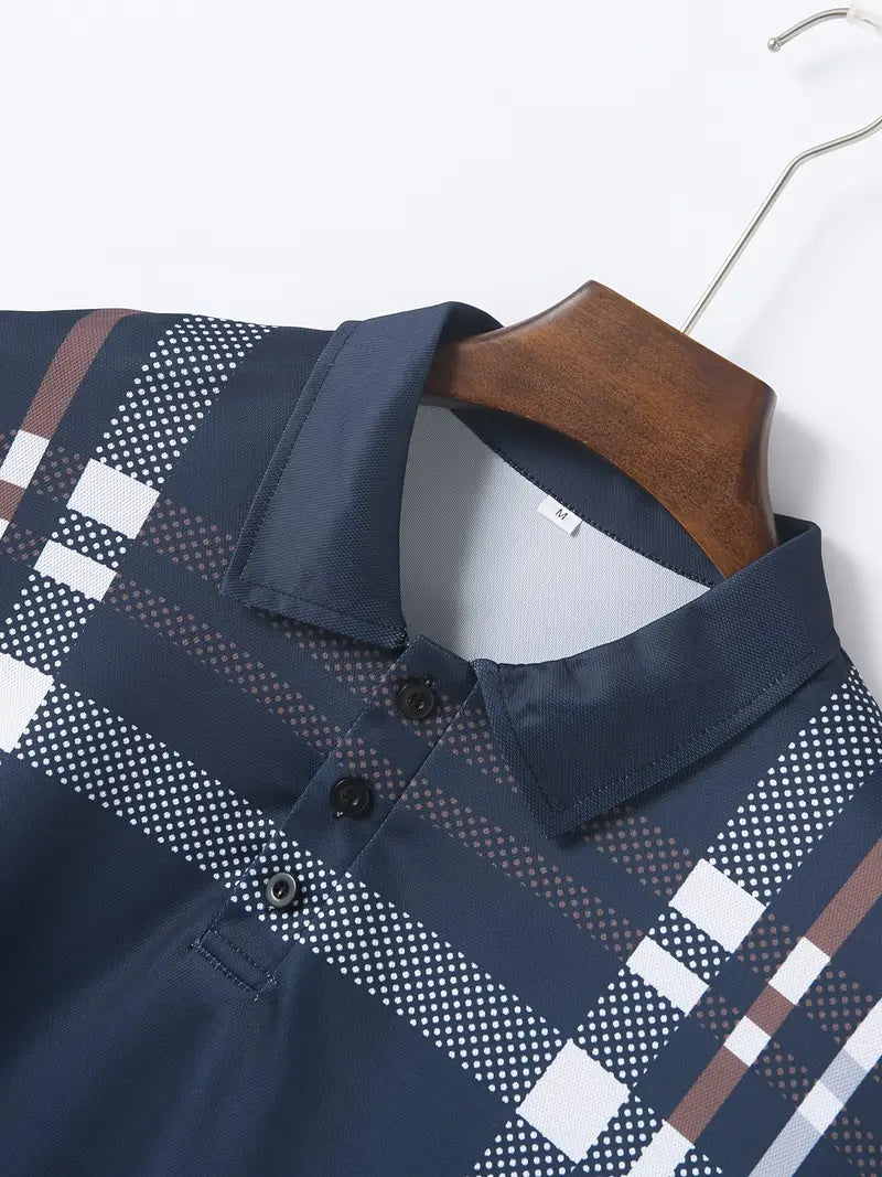 Men's Polo Shirt - Slim Fit - Short Sleeve - Classic Collar - Checkered Design