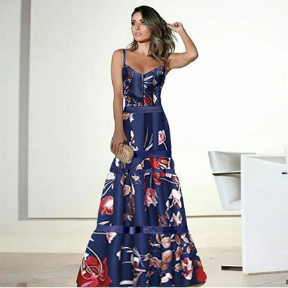 Women's Evening Dress – Strapless Fit – Floral Pattern – Luxurious Silk Look