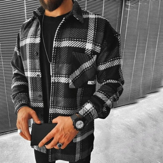 Men's Shirt Jacket - Classic Checkered Pattern - Button Closure - Chest Pockets - Casual Fit