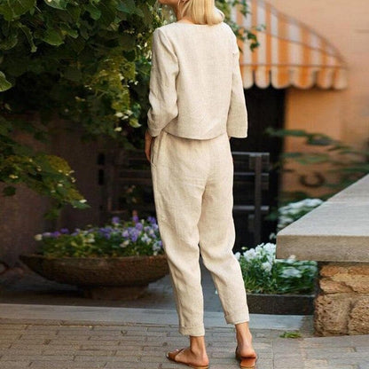 Women's Loungewear Set - Lightweight Linen - Relaxed Fit - Blouse & Pants