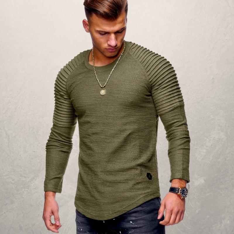 Men's Long-Sleeve T-Shirt - Ribbed Design - Slim Fit - Classic Round Neck
