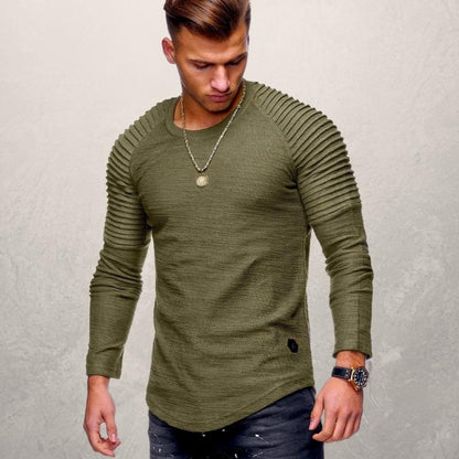 Men's Long-Sleeve T-Shirt - Ribbed Design - Slim Fit - Classic Round Neck