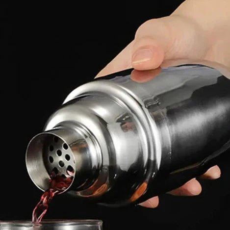 Contemporary Stainless Steel Cocktail Shaker Set with Wooden Stand