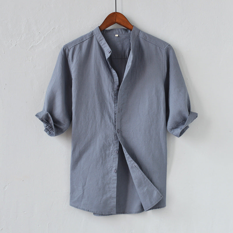 Men's Shirt – Linen Blend – Relaxed Fit – Mandarin Collar – Mid-Length Sleeve