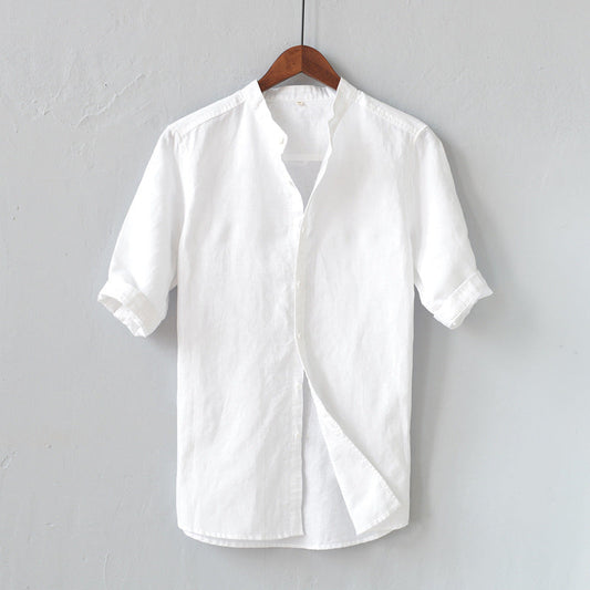 Men's Shirt – Linen Blend – Relaxed Fit – Mandarin Collar – Mid-Length Sleeve