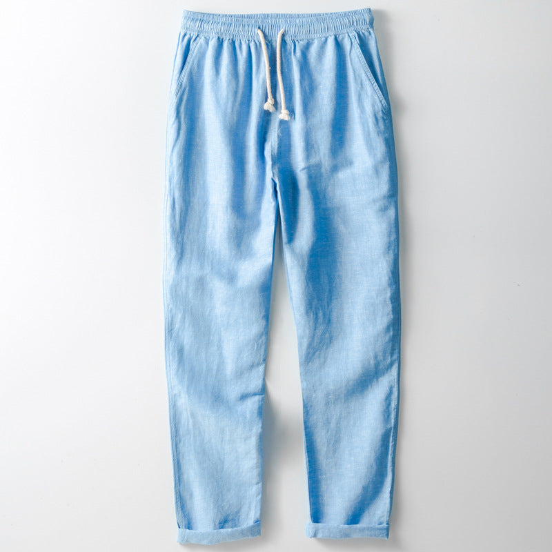 Men's Trousers – Linen Blend – Loose Fit – Elastic Waist – Straight Legs – Casual