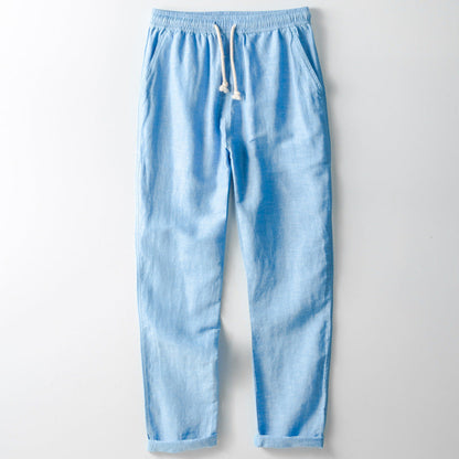 Men's Trousers – Linen Blend – Loose Fit – Elastic Waist – Straight Legs – Casual