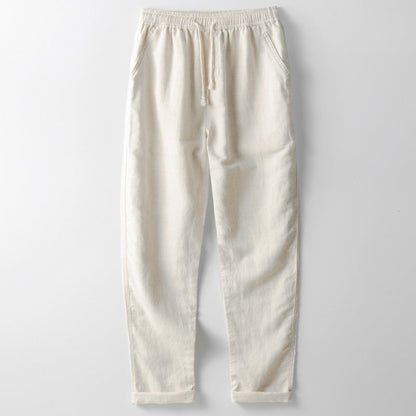 Men's Trousers – Linen Blend – Loose Fit – Elastic Waist – Straight Legs – Casual
