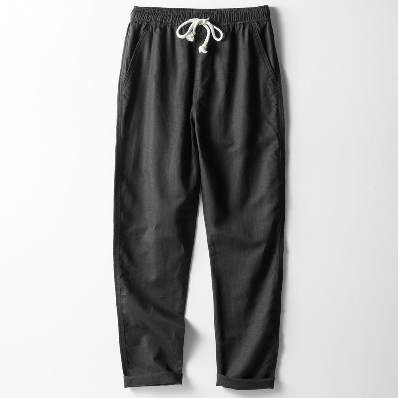 Men's Trousers – Linen Blend – Loose Fit – Elastic Waist – Straight Legs – Casual