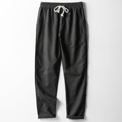 Men's Trousers – Linen Blend – Loose Fit – Elastic Waist – Straight Legs – Casual