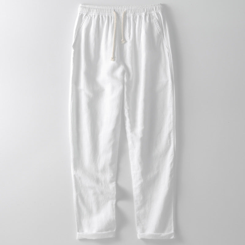 Men's Trousers – Linen Blend – Loose Fit – Elastic Waist – Straight Legs – Casual