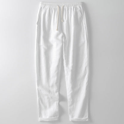 Men's Trousers – Linen Blend – Loose Fit – Elastic Waist – Straight Legs – Casual
