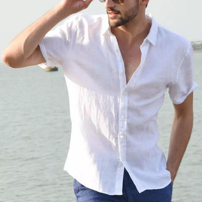Men's Shirt – Linen Blend – Relaxed Fit – Short Sleeve – Button Closure