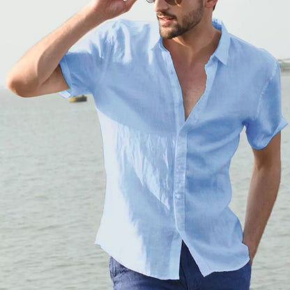 Men's Shirt – Linen Blend – Relaxed Fit – Short Sleeve – Button Closure