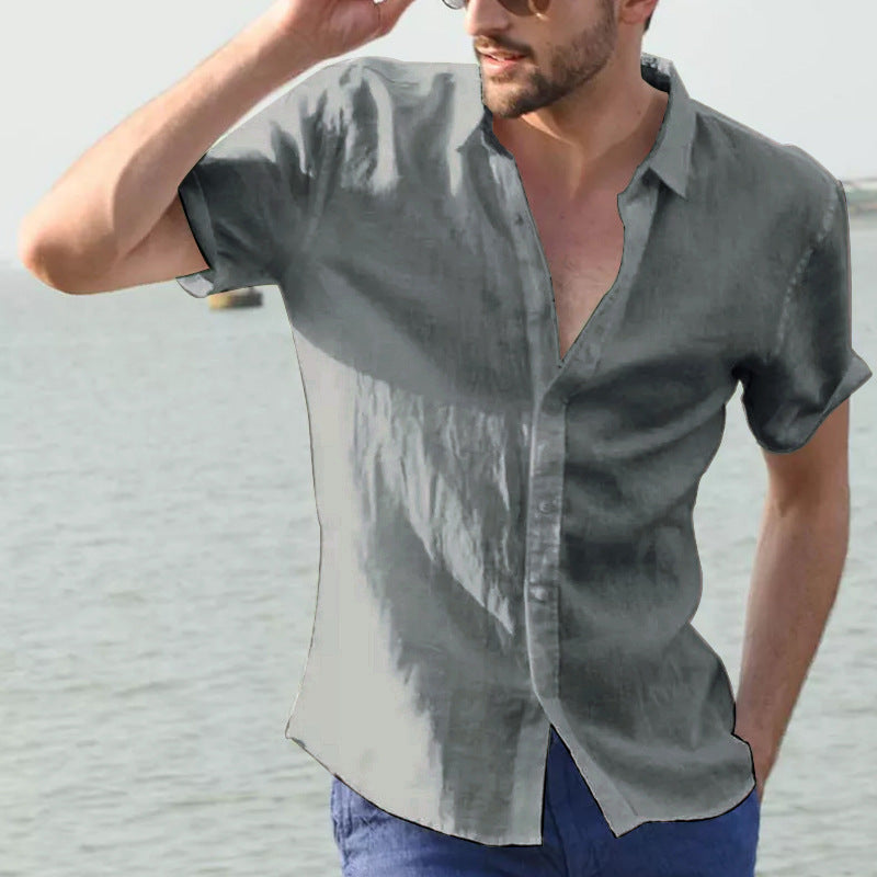 Men's Shirt – Linen Blend – Relaxed Fit – Short Sleeve – Button Closure