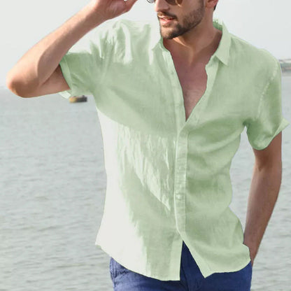 Men's Shirt – Linen Blend – Relaxed Fit – Short Sleeve – Button Closure