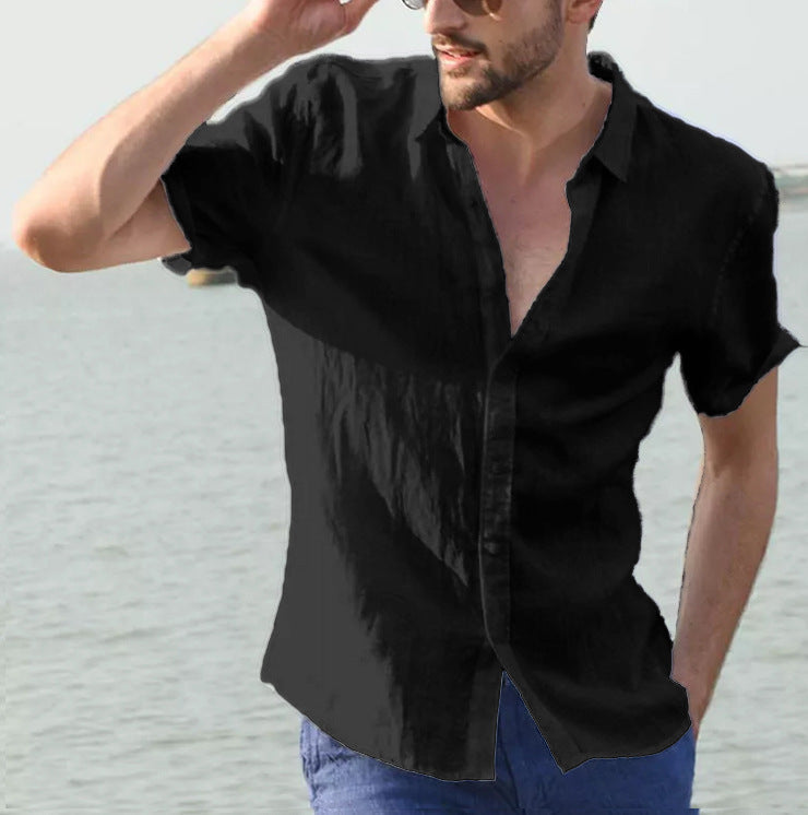 Men's Shirt – Linen Blend – Relaxed Fit – Short Sleeve – Button Closure