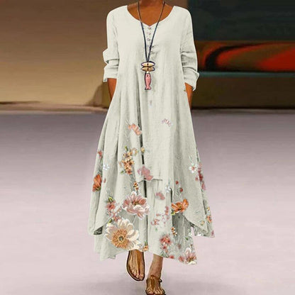 Women's Maxi Dress - Loose Fit - V-Neck with Buttons - Floral Lightweight Design