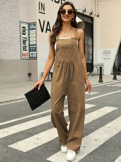 Women's Overall - Loose Fit - Wide Legs - Button Details - Casual Everyday Style