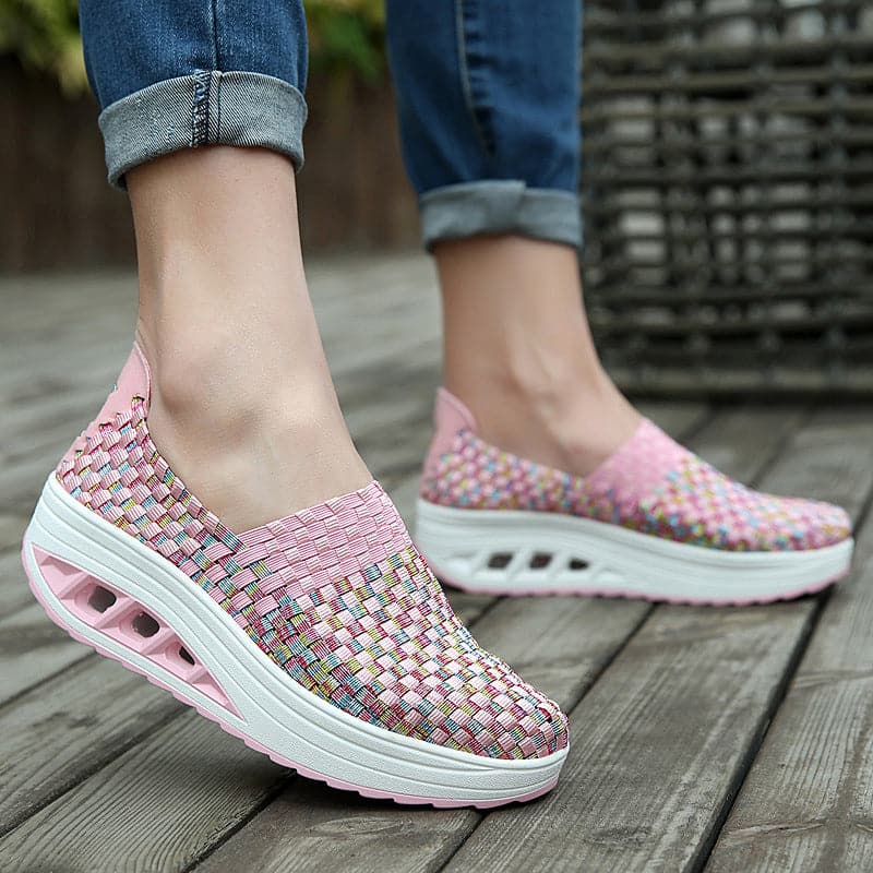 Women's Slip-on Sneakers - Breathable Woven Design - Platform Sole - Lightweight and Comfortable