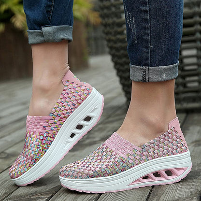 Women's Slip-on Sneakers - Breathable Woven Design - Platform Sole - Lightweight and Comfortable