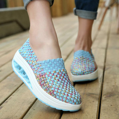 Women's Slip-on Sneakers - Breathable Woven Design - Platform Sole - Lightweight and Comfortable