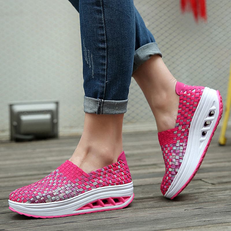 Women's Slip-on Sneakers - Breathable Woven Design - Platform Sole - Lightweight and Comfortable