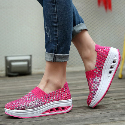Women's Slip-on Sneakers - Breathable Woven Design - Platform Sole - Lightweight and Comfortable