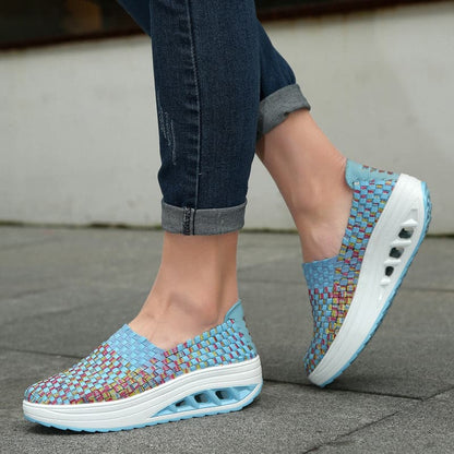 Women's Slip-on Sneakers - Breathable Woven Design - Platform Sole - Lightweight and Comfortable