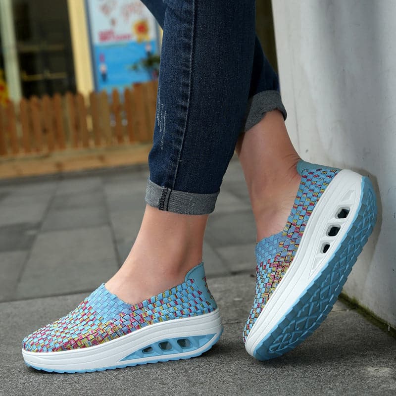 Women's Slip-on Sneakers - Breathable Woven Design - Platform Sole - Lightweight and Comfortable