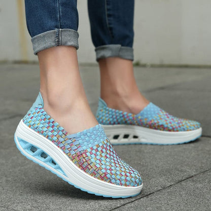 Women's Slip-on Sneakers - Breathable Woven Design - Platform Sole - Lightweight and Comfortable
