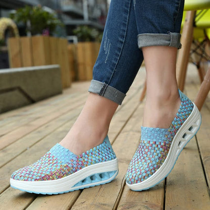 Women's Slip-on Sneakers - Breathable Woven Design - Platform Sole - Lightweight and Comfortable