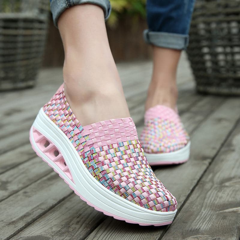 Women's Slip-on Sneakers - Breathable Woven Design - Platform Sole - Lightweight and Comfortable