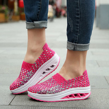 Women's Slip-on Sneakers - Breathable Woven Design - Platform Sole - Lightweight and Comfortable
