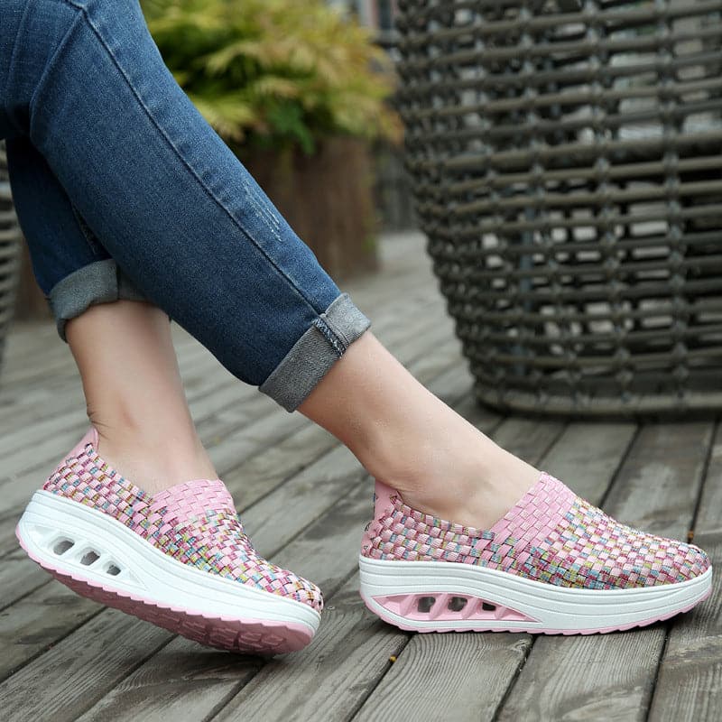 Women's Slip-on Sneakers - Breathable Woven Design - Platform Sole - Lightweight and Comfortable