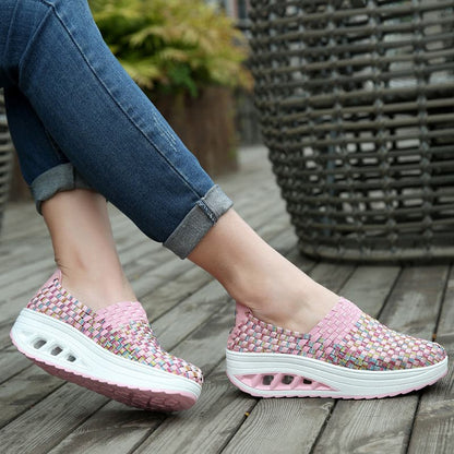 Women's Slip-on Sneakers - Breathable Woven Design - Platform Sole - Lightweight and Comfortable