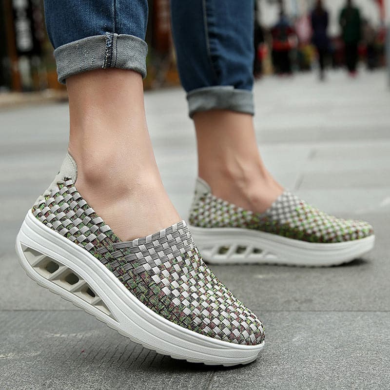 Women's Slip-on Sneakers - Breathable Woven Design - Platform Sole - Lightweight and Comfortable