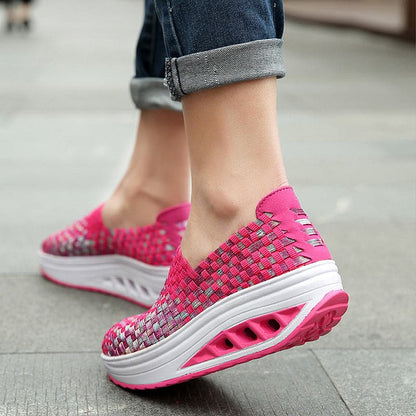 Women's Slip-on Sneakers - Breathable Woven Design - Platform Sole - Lightweight and Comfortable